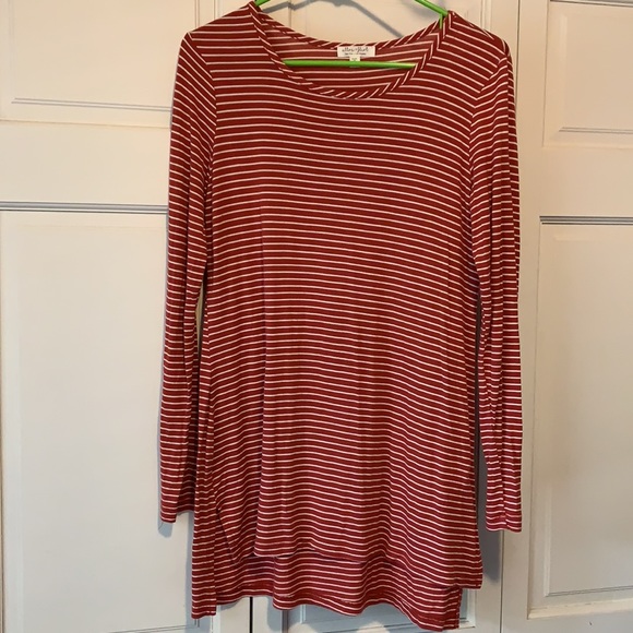 👱‍♀️any3/10👱‍♀️Ultra Flirt sz M cinnamon stripe tunic tee top long sleeve crew - Picture 4 of 4